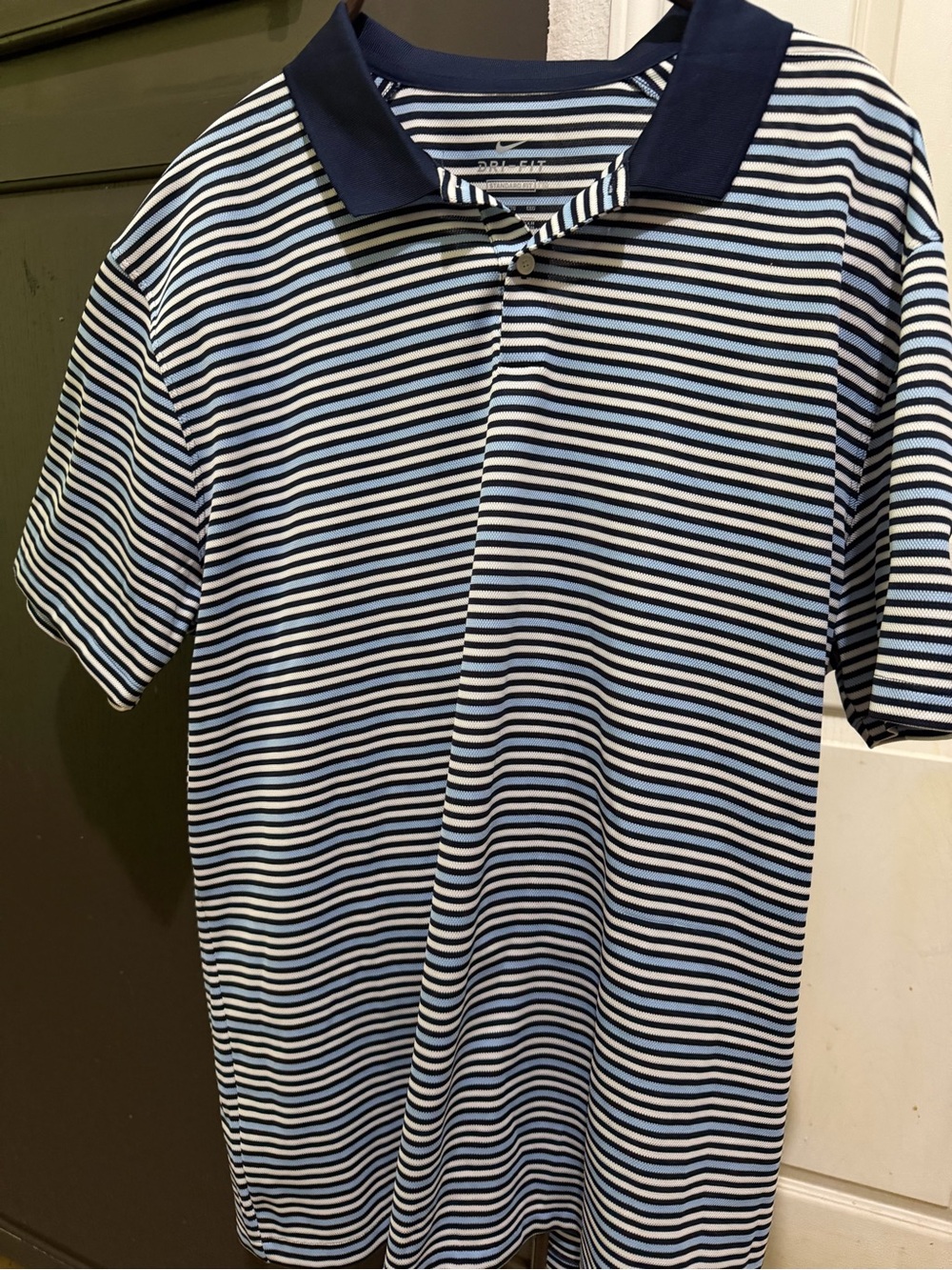Nike Men's Navy, White and Light Blue Striped Polo